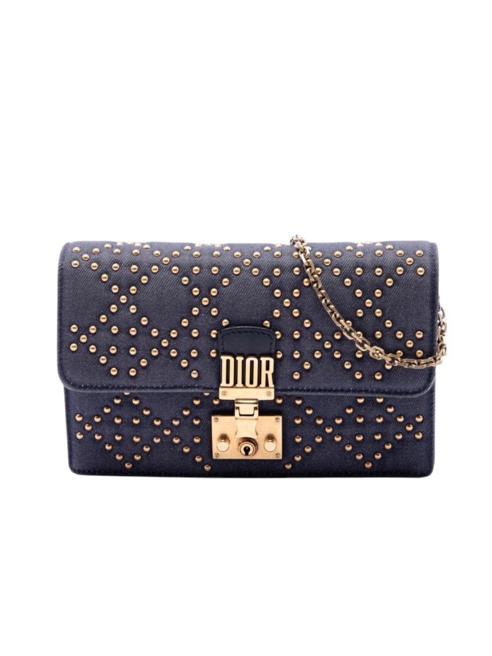 Dior Denim Cannage Studded DiorAddict Wallet on Chain